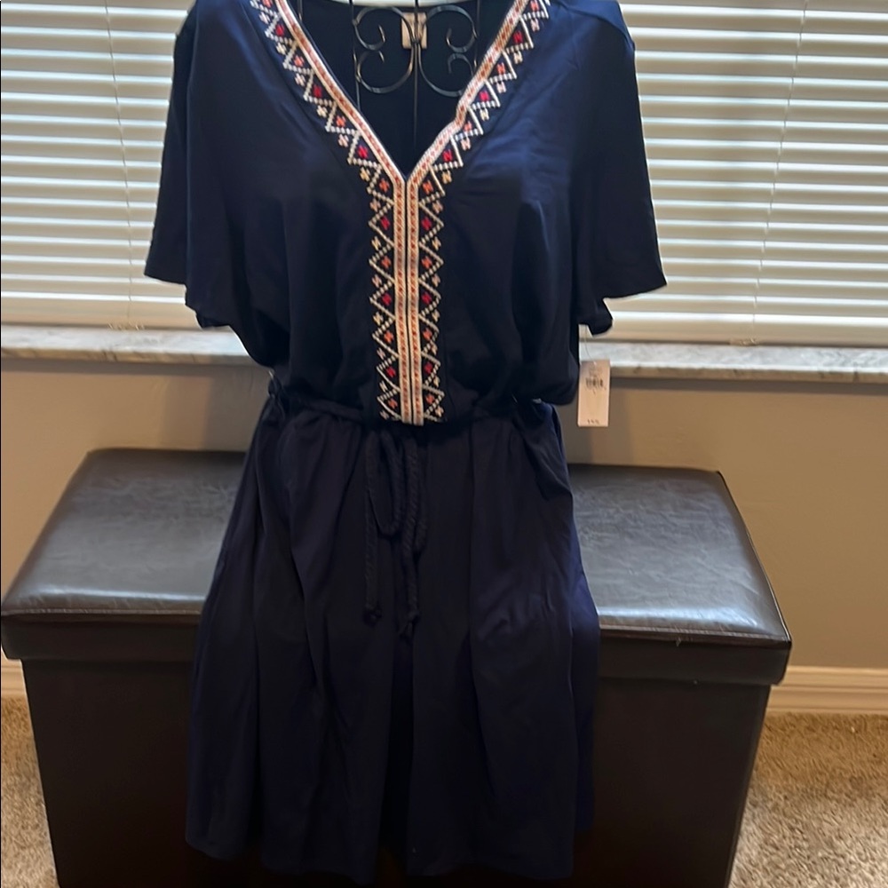 Old Navy Navy Blue Mini Dress with Embroidered Trim size large